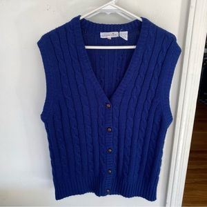 Vintage Grand Tier navy blue cable knit button up sweater vest size L/ XL